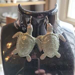 Sea Turtle Dangle Earrings in Sage Green Handmade From Kids Toys